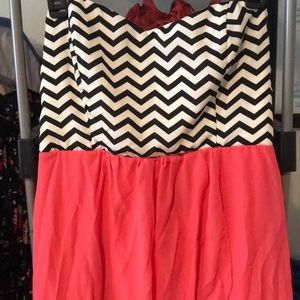 Pink with White & Black Chevron Dress